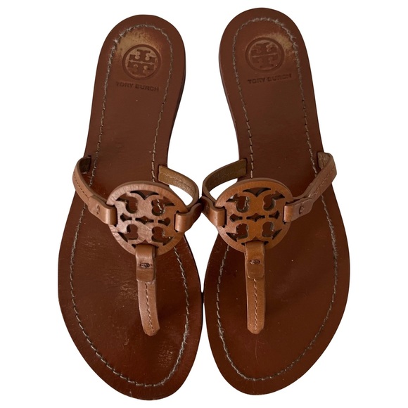 Tory Burch Leather Mini Miller Gabriel Sandals Brown Size 6.5 - Picture 1 of 11